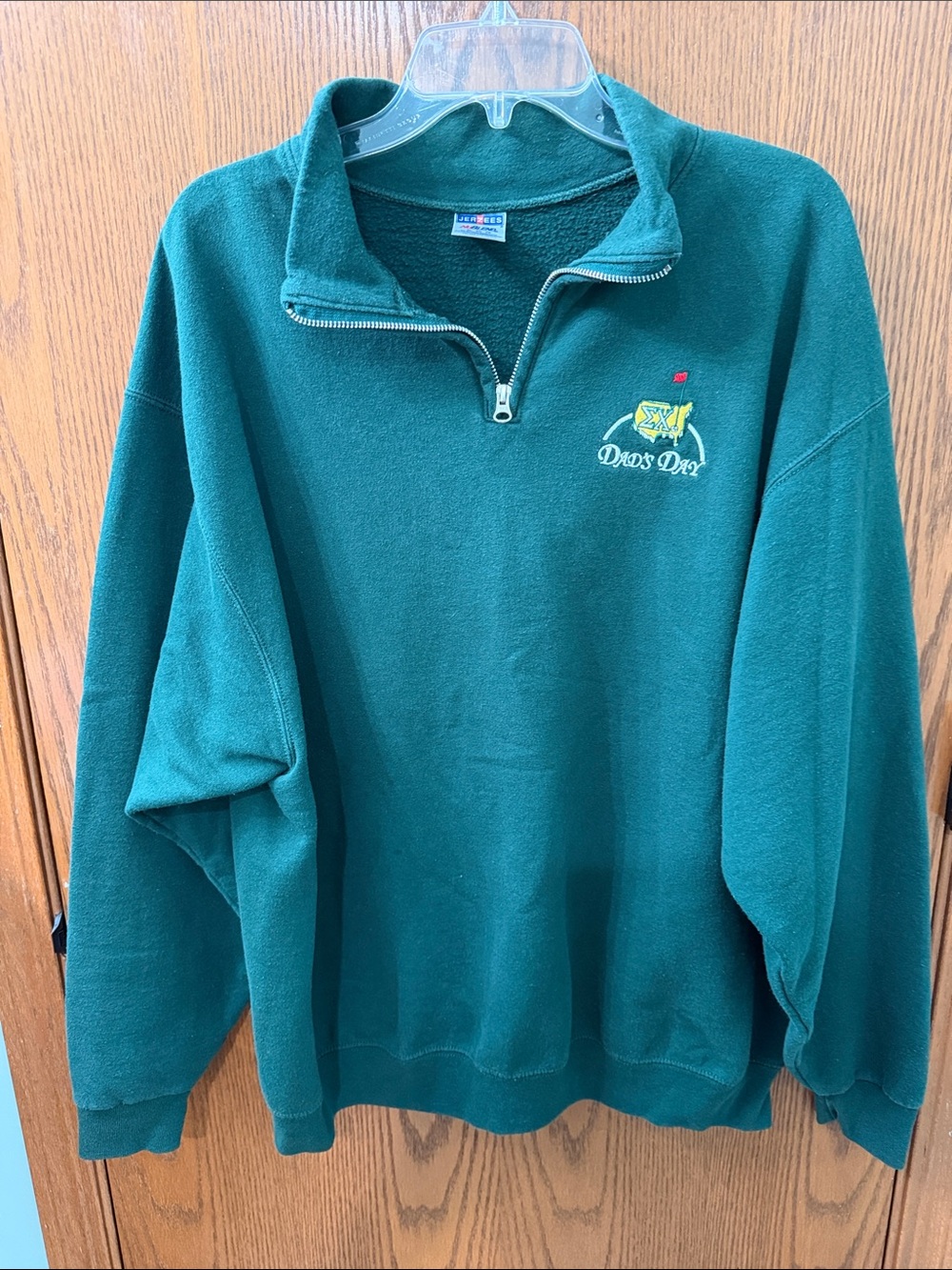 Men's Dark Green Quarter-Zip Sweater with fraternity EX Dads Day